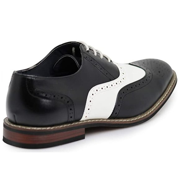 Black / White Men\'s Two Tone Perforated Wing Tip Lace Up Oxford Dress Shoes main image 4